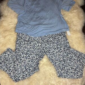 Blue Top and  Floral Bottoms Pajama Set
